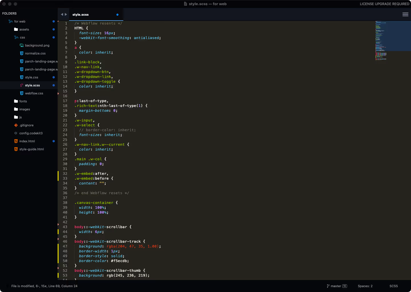 Code in Sublime Text for Parch's website
